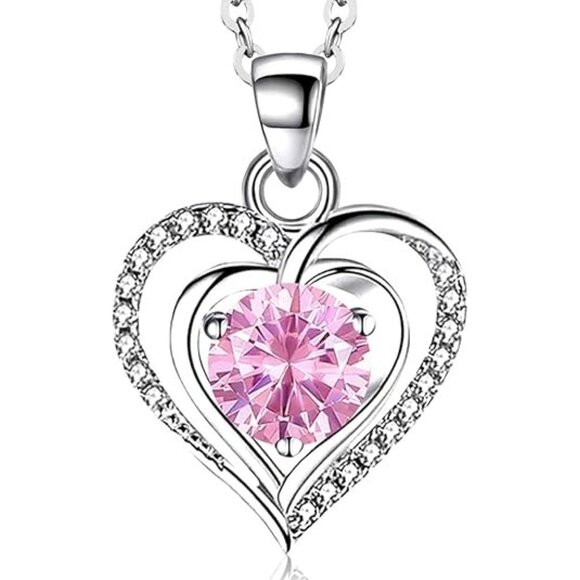 Oct Heart Birthstone Pendant Necklace 925 Sterling Silver Zirconia Necklace